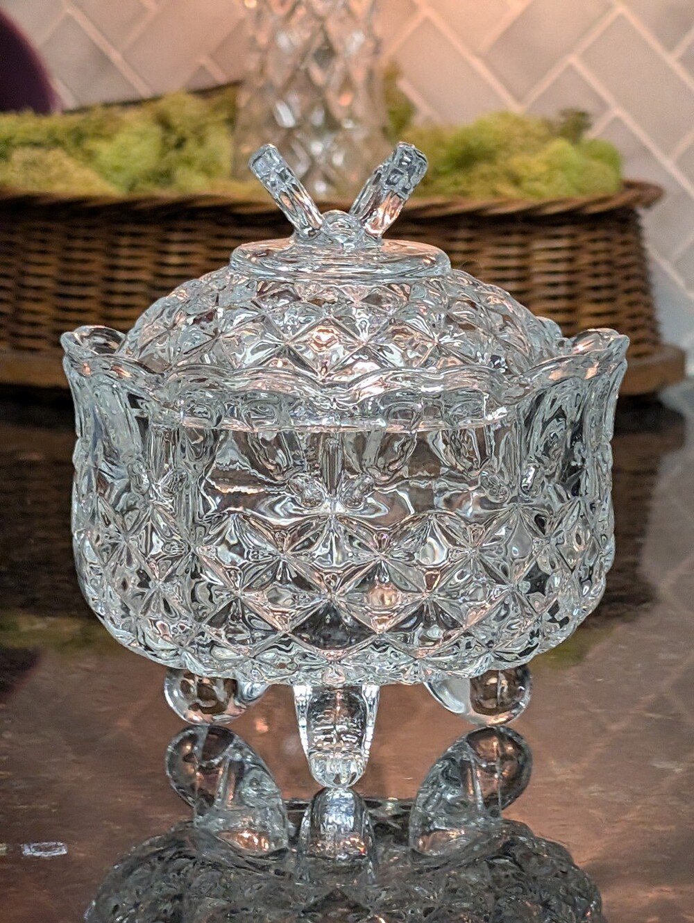 Clear Pressed Glass Covered Candy Dish - Elegant Home Dining Accent